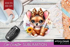 Cute Dog Car Coaster - Leopard Bow Coaster PNG Sublimation Product Image 1