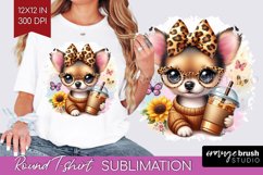 Cute Dog Round Tshirt Background - Leopard Bow PNG Product Image 1