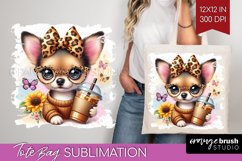 Cute Dog Tote Bag - Leopard Bow Tote Bag PNG Sublimation Product Image 1