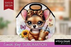 Cute Dog Lunch Bag - Leopard Bow Lunch Bug PNG Sublimation Product Image 1
