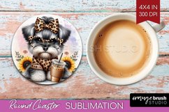Cute Dog Round Coaster - Leopard Bow Coaster PNG Sublimation Product Image 1