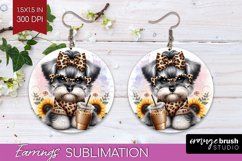Cute Dog Round Earrings - Leopard Bow PNG Sublimation Product Image 1
