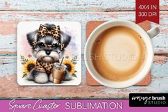 Cute Dog Square Coaster - Leopard Bow Coaster PNG Product Image 1
