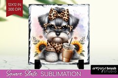 Cute Dog Slate PNG - Leopard Bow Square Slate Sublimation Product Image 1