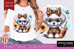 Cute Dog Round Tshirt Background - Leopard Bow PNG Product Image 1