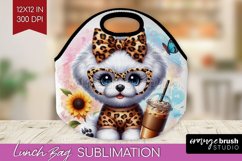 Cute Dog Lunch Bag - Leopard Bow Lunch Bug PNG Sublimation Product Image 1