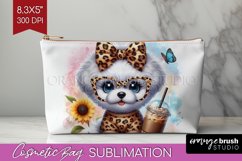 Cute Dog Cosmetic Bag - Leopard Bow Makeup Bag PNG Product Image 1
