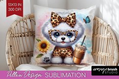 Cute Dog Pillow Sublimation - Leopard Bow Pillow Cover PNG Product Image 1