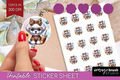 Cute Dog Round Sticker - Leopard Bow Printable Sticker Sheet Product Image 1