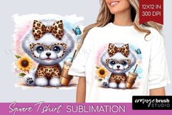 Cute Dog Square Tshirt Background - Leopard Bow PNG Product Image 1