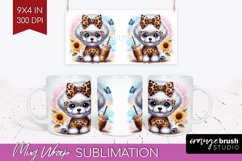Cute Dog Mug Wrap - Leopard Bow Mug PNG Sublimation Product Image 1