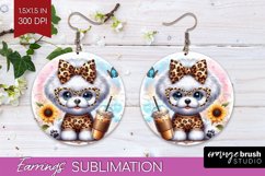 Cute Dog Round Earrings - Leopard Bow PNG Sublimation Product Image 1