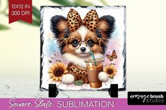 Cute Dog Slate PNG - Leopard Bow Square Slate Sublimation Product Image 1