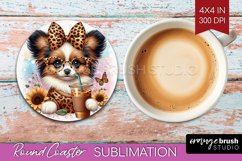 Cute Dog Round Coaster - Leopard Bow Coaster PNG Sublimation Product Image 1