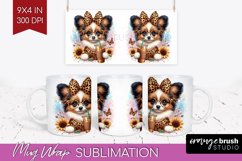 Cute Dog Mug Wrap - Leopard Bow Mug PNG Sublimation Product Image 1