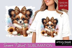 Cute Dog Square Tshirt Background - Leopard Bow PNG Product Image 1