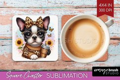 Cute Dog Square Coaster - Leopard Bow Coaster PNG Product Image 1