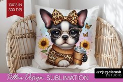 Cute Dog Pillow Sublimation - Leopard Bow Pillow Cover PNG Product Image 1