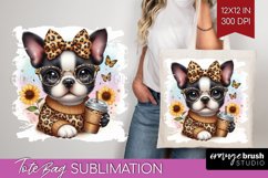 Cute Dog Tote Bag - Leopard Bow Tote Bag PNG Sublimation Product Image 1