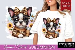 Cute Dog Square Tshirt Background - Leopard Bow PNG Product Image 1