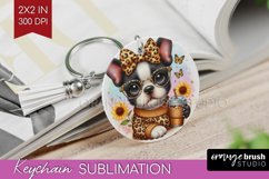 Cute Dog Keychain PNG - Leopard Bow Keychain Sublimation Product Image 1