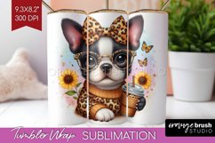 Cute Dog Tumbler Wrap - Leopard Bow Tumbler PNG Sublimation Product Image 1