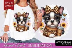 Cute Dog Round Tshirt Background - Leopard Bow PNG Product Image 1