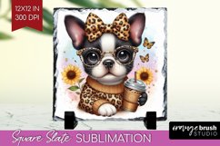 Cute Dog Slate PNG - Leopard Bow Square Slate Sublimation Product Image 1