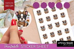 Cute Dog Round Sticker - Leopard Bow Printable Sticker Sheet Product Image 1