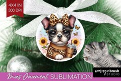 Cute Dog Ornament PNG - Leopard Bow PNG Sublimation Product Image 1