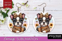 Cute Dog Round Earrings - Leopard Bow PNG Sublimation Product Image 1