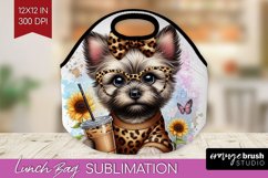 Cute Dog Lunch Bag - Leopard Bow Lunch Bug PNG Sublimation Product Image 1