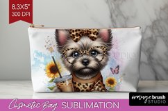Cute Dog Cosmetic Bag - Leopard Bow Makeup Bag PNG Product Image 1