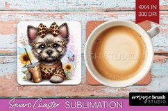 Cute Dog Square Coaster - Leopard Bow Coaster PNG Product Image 1