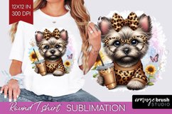 Cute Dog Round Tshirt Background - Leopard Bow PNG Product Image 1