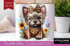 Cute Dog Tumbler Wrap - Leopard Bow Tumbler PNG Sublimation Product Image 1