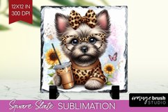 Cute Dog Slate PNG - Leopard Bow Square Slate Sublimation Product Image 1