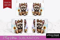 Cute Dog Mug Wrap - Leopard Bow Mug PNG Sublimation Product Image 1