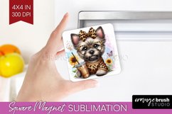 Cute Dog Magnet Sublimation - Leopard Bow Square Magnet PNG Product Image 1