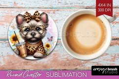 Cute Dog Round Coaster - Leopard Bow Coaster PNG Sublimation Product Image 1