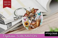 Cute Dog Keychain PNG - Leopard Bow Keychain Sublimation Product Image 1