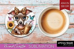Cute Dog Round Coaster - Leopard Bow Coaster PNG Sublimation Product Image 1