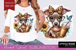 Cute Dog Round Tshirt Background - Leopard Bow PNG Product Image 1