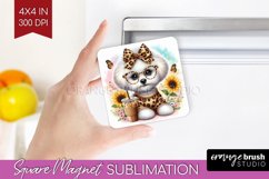 Cute Dog Magnet Sublimation - Leopard Bow Square Magnet PNG Product Image 1