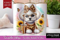 Cute Dog Tumbler Wrap - Leopard Bow Tumbler PNG Sublimation Product Image 1