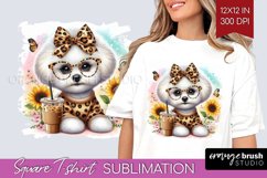 Cute Dog Square Tshirt Background - Leopard Bow PNG Product Image 1