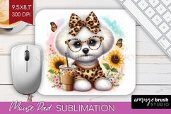 Cute Dog Mouse Pad Sublimation - Leopard Bow Mousepad PNG Product Image 1