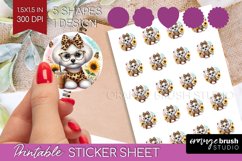 Cute Dog Round Sticker - Leopard Bow Printable Sticker Sheet Product Image 1