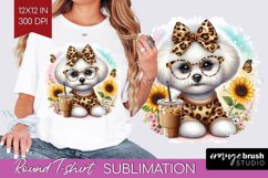 Cute Dog Round Tshirt Background - Leopard Bow PNG Product Image 1
