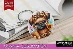 Cute Dog Keychain PNG - Leopard Bow Keychain Sublimation Product Image 1